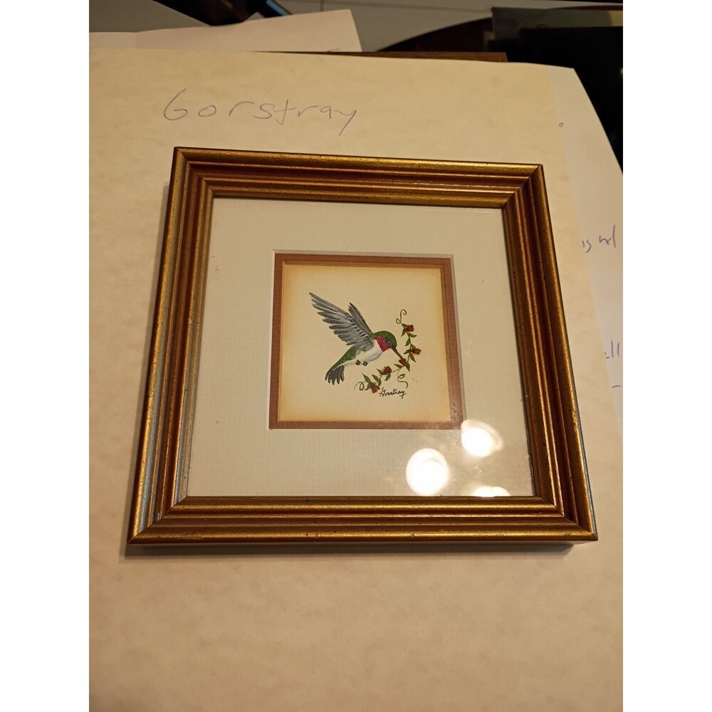 VINTAGE FLORAL ART PRINT IN GOLD WOOD FRAME 8 X 9”